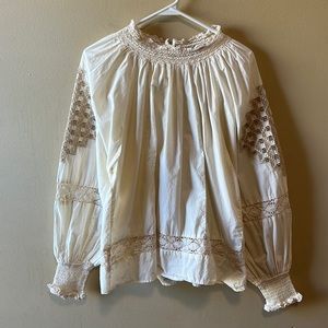 Love the Label puff sleeves lace high neck blouse size L